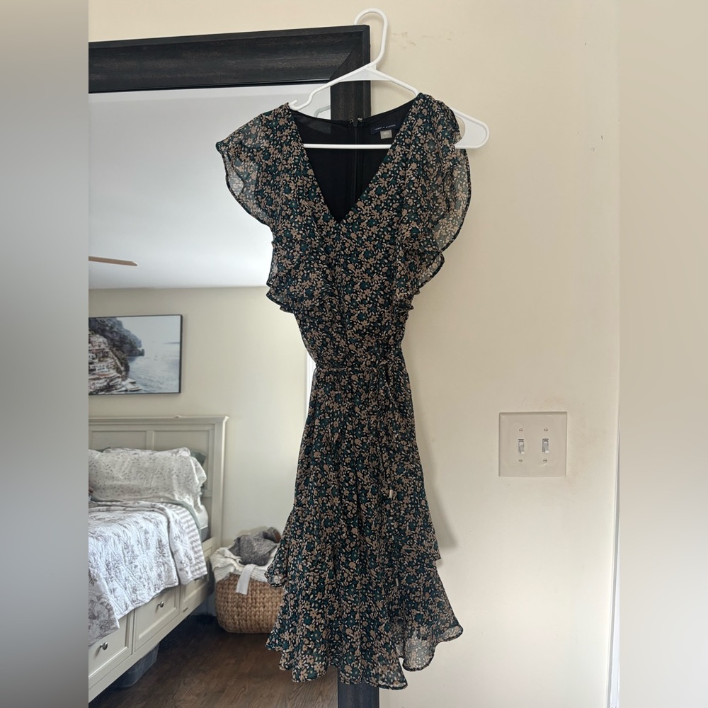 Tommy Hilfiger Black Floral Mini Dress dark green and tan flowers